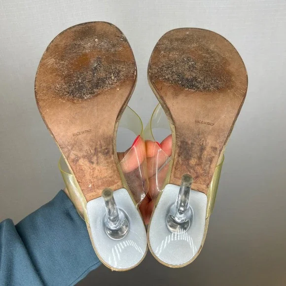 YEEZY Clear Thong Sandal Rare Transparent PVC Stiletto Heel Italy Tan Size 41 - Picture 5 of 6